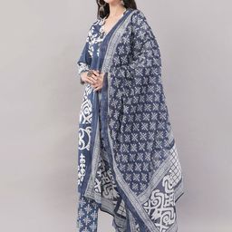 Nakhrelee Women Ethnic Motifs Printed V-Neck Cotton Kurta with Trousers & With Dupatta-picture-3