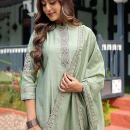 KALINI Women Floral Embroidered A-Line Kurta with Trousers & Dupatta-picture-54