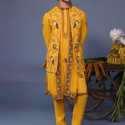 KALPRAAG Men Floral Embroidered Regular Sequinned Kurta with Trousers & With Dupatta-image-53