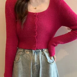 Outzidr WomenScoop Neck Flat Knit Fitted Top-image-2