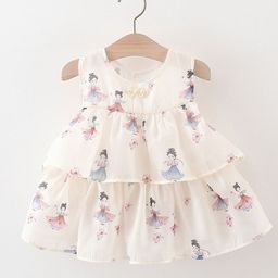 YK Girls Graphic Printed Layered Cotton Empire Dress-image-63