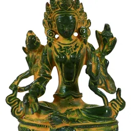 Exotic India Green & Yellow Tibetan Buddhist Deity Religious Idol Showpiece-image-58