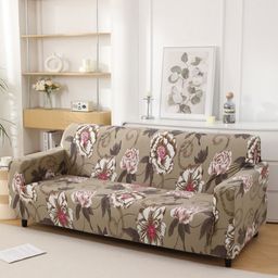HOKIPO Brown & Pink Printed Polyester 1 Piece Sofa Cover With Arms-image-58