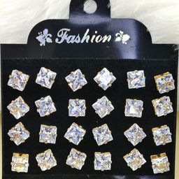 NAVJAI Gold-Toned & Clear Pair Of 12 Stone Square Stud Earrings-image-84