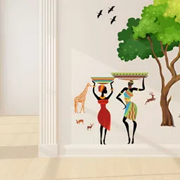 LANSTICK Green & Black Tree With People Self Adhesive Wall Sticker-image-79