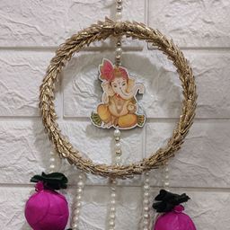 Sellplus Brown & Purple Ganesh Ji Lotus Buds Lace Bangle Hanging Home Decor-image-86