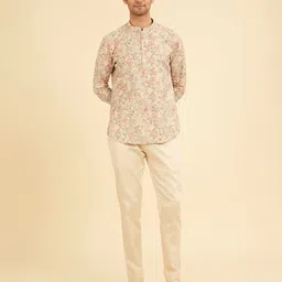 Manyavar Men Floral Printed Mandarin Collar Cotton Short Kurta-image-79