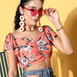 Moda Rapido Women Floral Printed Sweetheart Neck Crepe Top-picture-7
