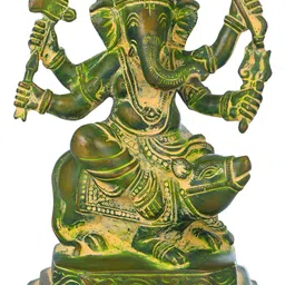 Exotic India Green & Yellow Lord Ganesha Religious Brass Idol Showpiece-image-33