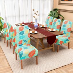Kuber Industries Set Of 6 Red & Yellow Leaf Printed Stretchable Chair Covers-picture-41