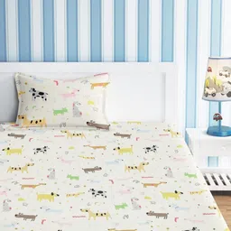 URBAN DREAM White & Green Graphic 210 TC Single Bedsheet with 1 Pillow Covers-image-73