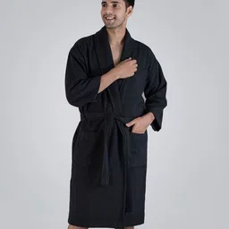MYTRIDENT Unisex Blue 240 GSM Pure Cotton Bath Robe-image-33