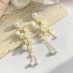 CIKIT Pearls Beaded Floral Shaped Drop Earrings-image-78