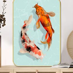SAF Blue & Orange Premium Koi Fish Sparkle Wooden Wall Art-image-8