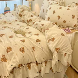 JC HOME Yellow & Violet 4 Pieces Cartoon Characters Printed Double King Bedding Set-1