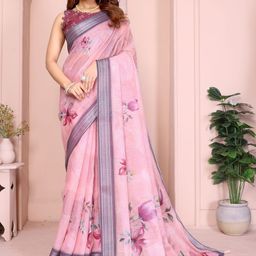 DIVASTRI Floral Printed Zari Linen Blend Bhagalpuri Saree-picture-21