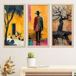 ArtVibes Yellow & Black 3 Pieces Wooden Painting Wall Arts-image-39