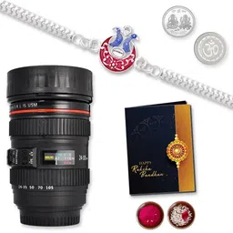 DeoDap Unisex Rakhi Gift Set with Silver Coin, Camera Mug & Greeting Card-image-94