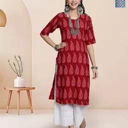 7Threads Women Ethnic Motifs Printed Thread Work Crepe Kurta-image-67