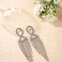 StyleCast Silver-Plated Rhinestone Studded Tasselled Contemporary Drop Earrings-image-68