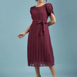 DressBerry Embroidered Puff Sleeve Net A-Line Midi Dress-image-41