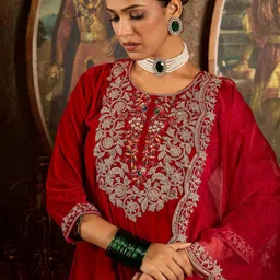 Indo Era Ethnic motifs Embroidered Thread Work Straight Kurta with Trousers & Dupatta-18