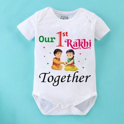 BLUSHES Infants Raksha Bandhan Printed Pure Cotton Short Sleeve Bodysuit-image-69
