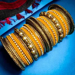 RIJOLI Women Yellow Metal Gold Pearls Bangle Set-image-11