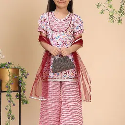 Cutiekins Girls Floral Printed Kurta with Palazzo & Dupatta-picture-58