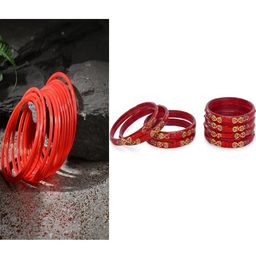SOMIL Set Of 20 Red Glass Artificial Stones and Beads Bangles-image-49