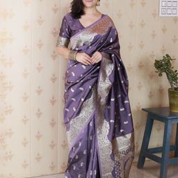 all about you Paisley Woven Design Zari Silk Blend Banarasi Saree-image-39