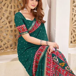 Ethnielle Ajrak Block Printed Pure Cotton Saree-image-42