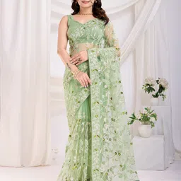 HERE&NOW Floral Embroidered Net Saree-picture-30