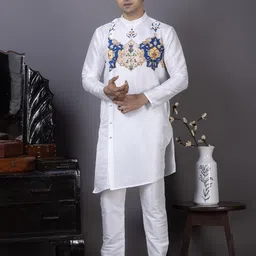 PulseIQ Men Dupion Silk Straight Kurtas-image-11