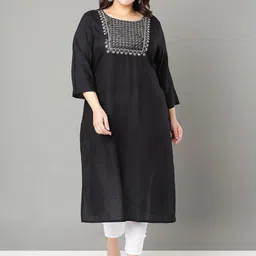 Sztori Plus Size Floral Yoke Design Mirror Work Straight Kurta-52