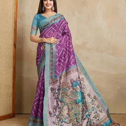 DOI MOI Ethnic Motifs Printed Zari Ready to Wear Bagh Saree-picture-10