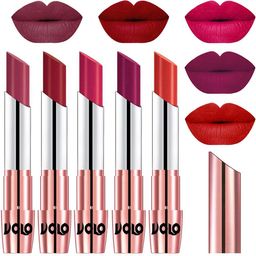 VOLO Set Of 5 Creme Matte Lipstick- Rose Pink-Red-Passion Pink- Magenta-Orange-18