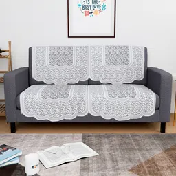 Aura White & Grey Cotton 4 Piece Sofa Cover-image-78