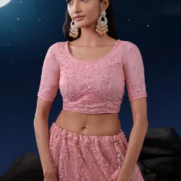 ODETTE Embroidered Sequinned Net Semi-Stitched Lehenga & Blouse With Dupatta image 2