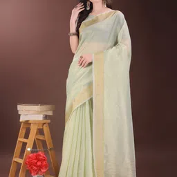 LeeliPeeri Designer Women Woven Design Checked Zari Organza Designer Saree-image-8