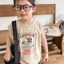LULU & SKY Girls Cotton Typography Printed Round Neck Sleeveless Relaxed Fit T-Shirt-20