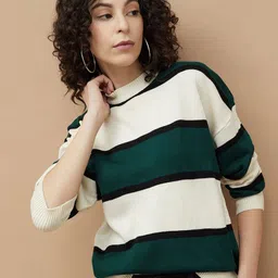 Ginger by Lifestyle Women Striped Pullover Sweatshirt-50