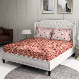 BOMBAY DYEING Red & White Floral Printed 100 TC Cotton Queen Bedsheet Set 2.24 m x 2.44 m-70