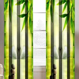 BELLA TRUE Green & White 2 Pieces Floral Printed Window Curtains-image-102