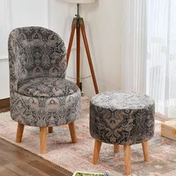 NACIA 2 Pieces Black & Beige Printed Cylindrical and Round Shape Wooden Ottomans-17