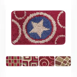 HOKIPO Maroon & White Patterned Microfibre 2800 GSM Bath Rugs-51