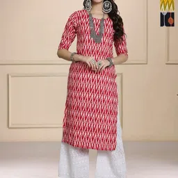 HERE&NOW Selection Of 3 Chevron Printed Round Neck Straight Kurta-image-51