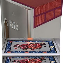 LooMantha 5-Pcs Blue & Maroon Printed Fridge Cover &Organizers-30