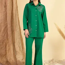 ZUMMER Embroidered Pure Cotton Shirt & Trousers Co-Ords-22