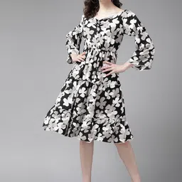 BAESD Floral Printed Puff Sleeve Fit & Flare Dress-picture-40
